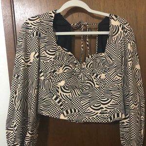 Anthropologie black & tan crop shirt with long sleeves